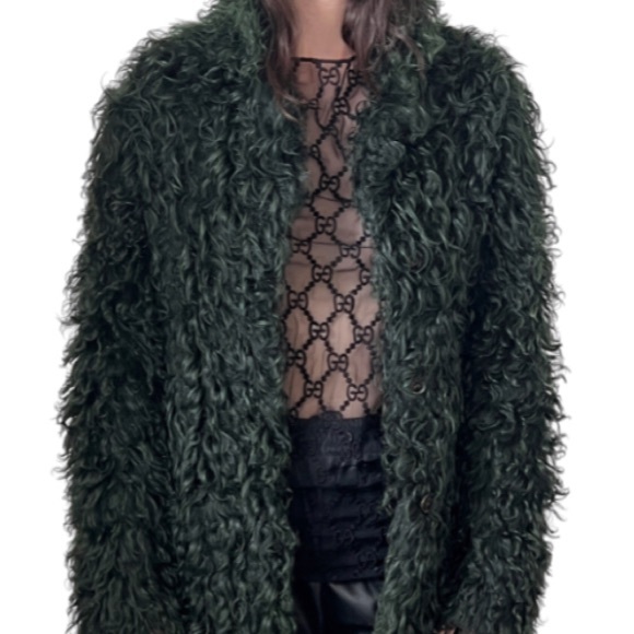 Authentic GUCCI Tom Ford 2014 Curly Shearling Fur Green Jacket Coat Med FRE GIFT - Picture 8 of 16